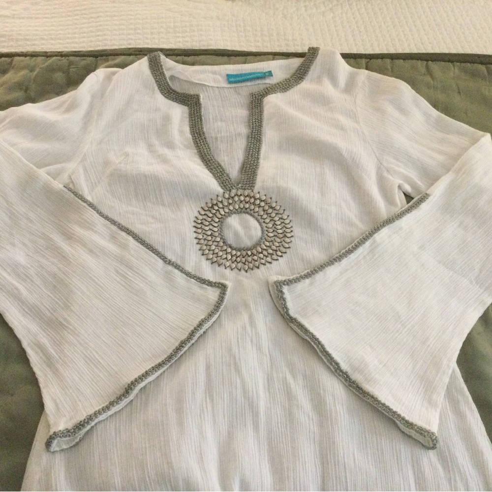 Melissa Odabash White Beaded Tunic Coverup